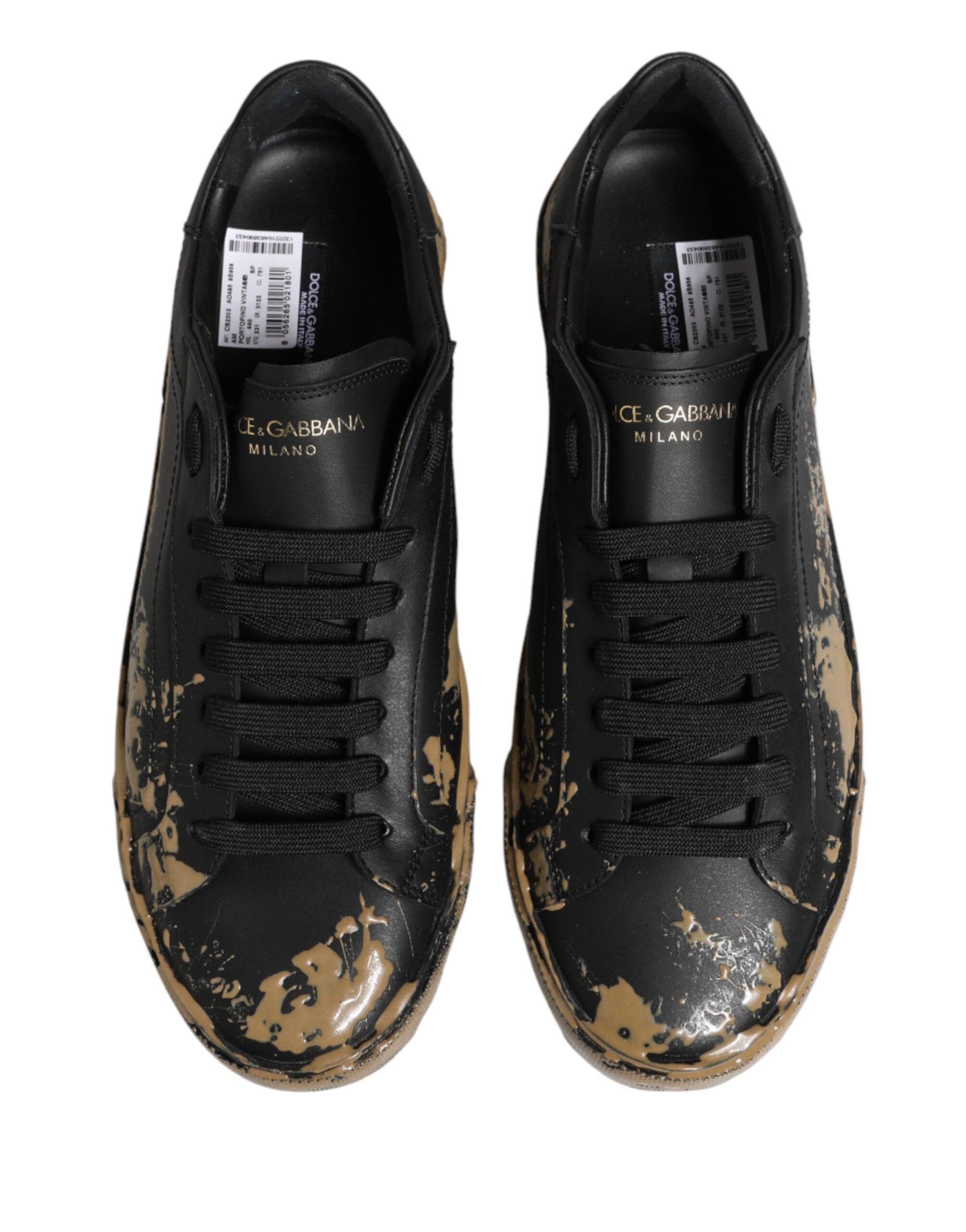 Chaussures sneakers basses Dolce & Gabbana Portofino en effet boue noir, style décontracté et tendance pour homme.