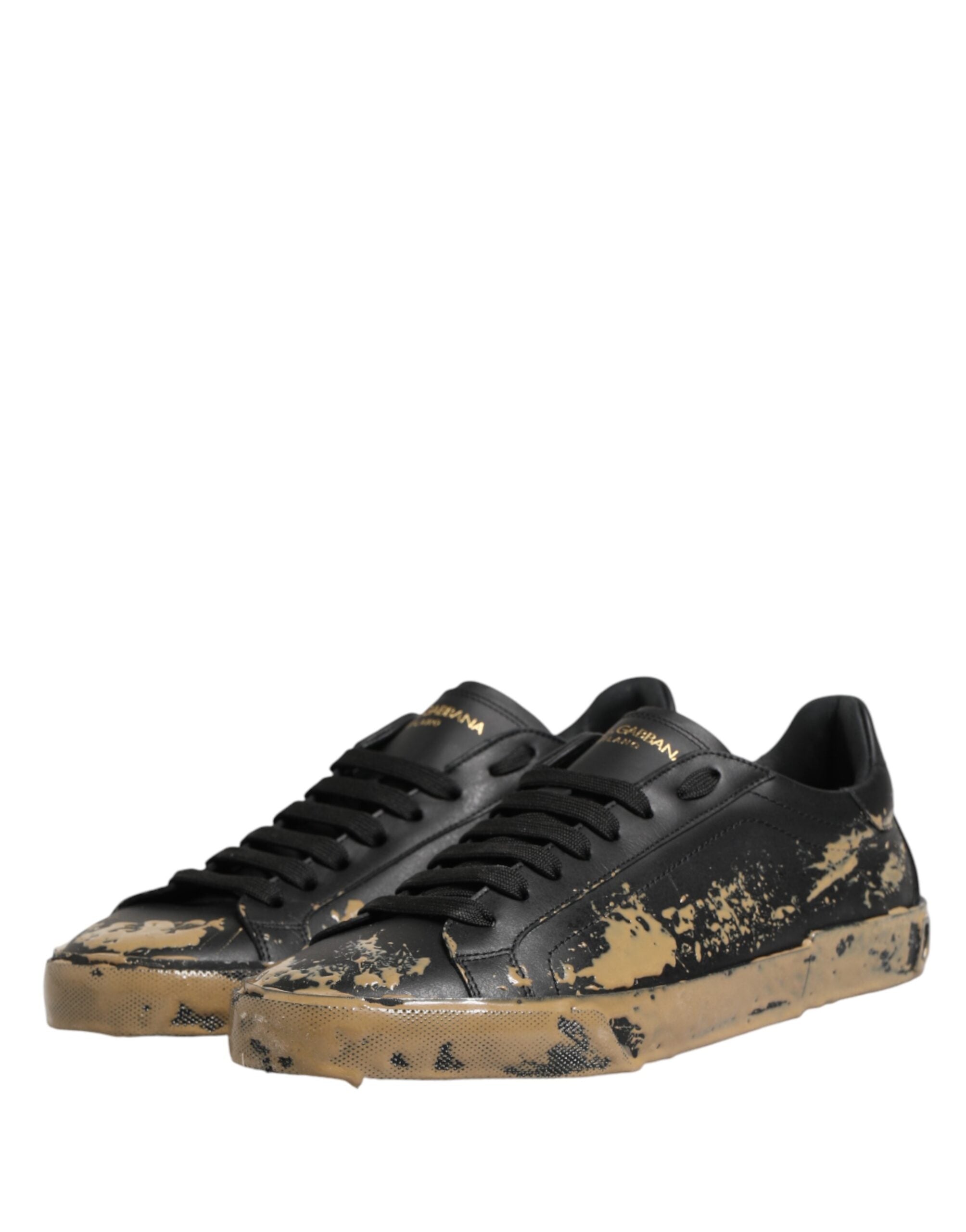 Sneakers bass Dolce & Gabbana Portofino en effet boue noir, chaussures de sport élégantes et modernes pour homme.