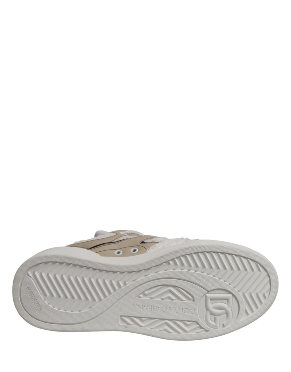 Chaussures sneakers basses Dolce & Gabbana en fausse shearling blanc et beige, style décontracté et élégant.