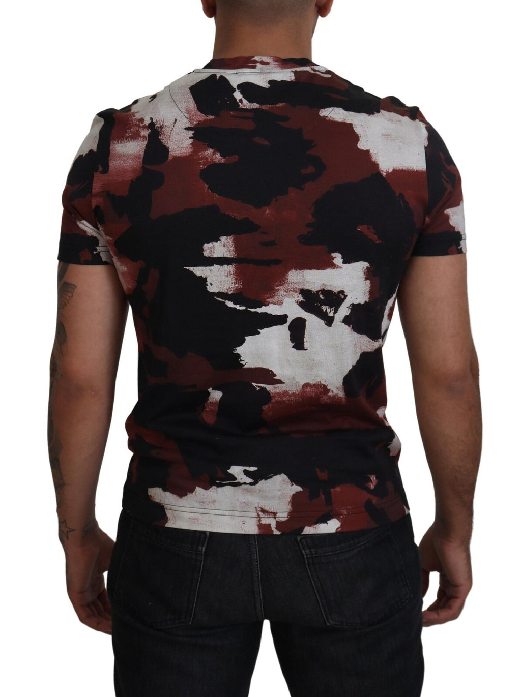 T-shirt en coton à col rond Dolce & Gabbana avec dégradé coloré et motif tie-dye multicolore, vue de face.