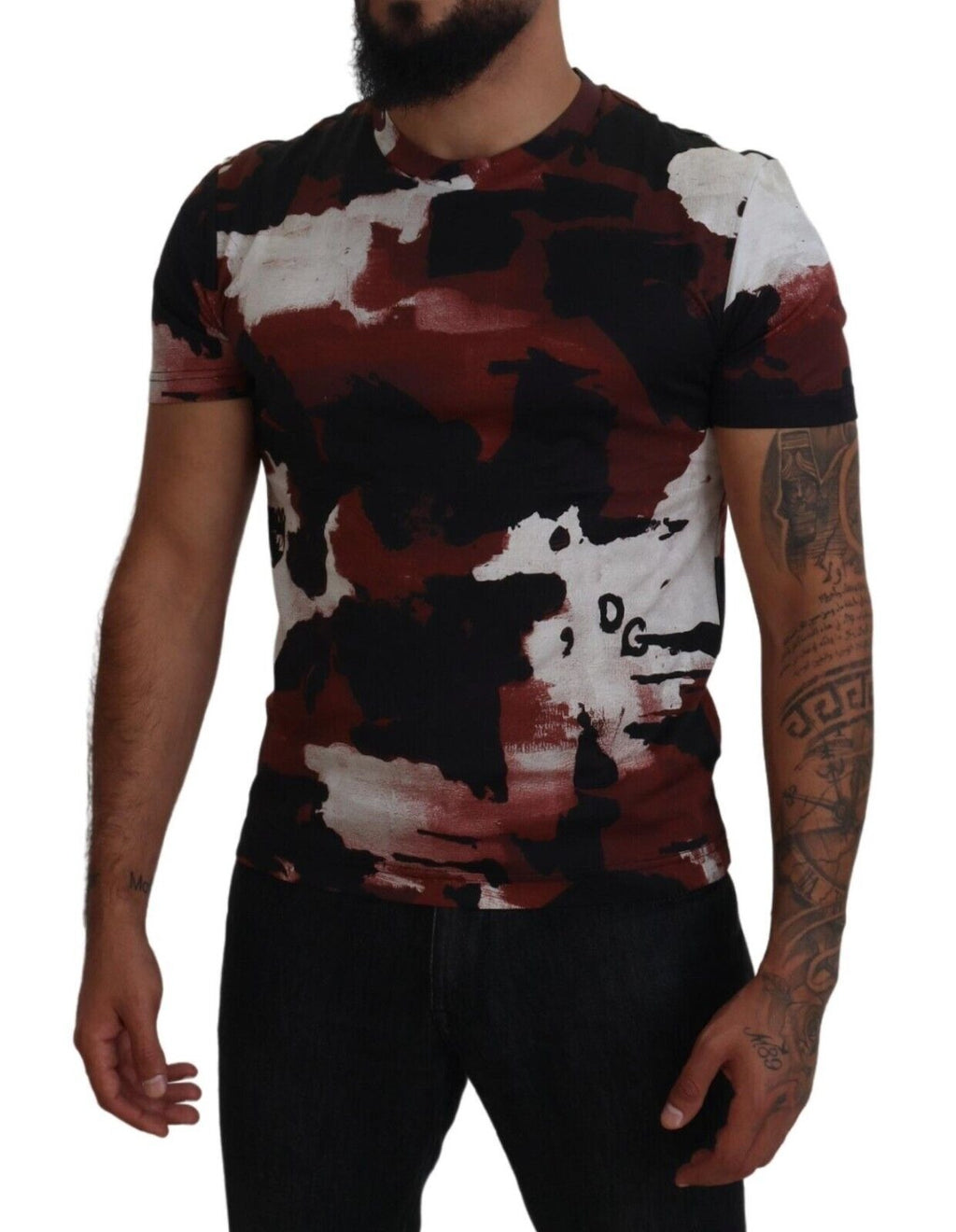 T-shirt en coton Dolce & Gabbana à col rond avec motif tie-dye multicolore, style décontracté et tendance.