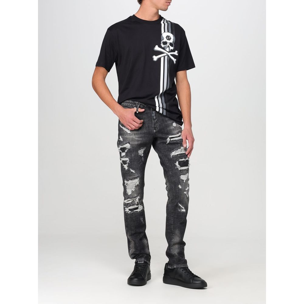 Jeans slim gris en denim de la marque Philipp Plein, coupe ajustée et détails modernes, visibles sur l'image.