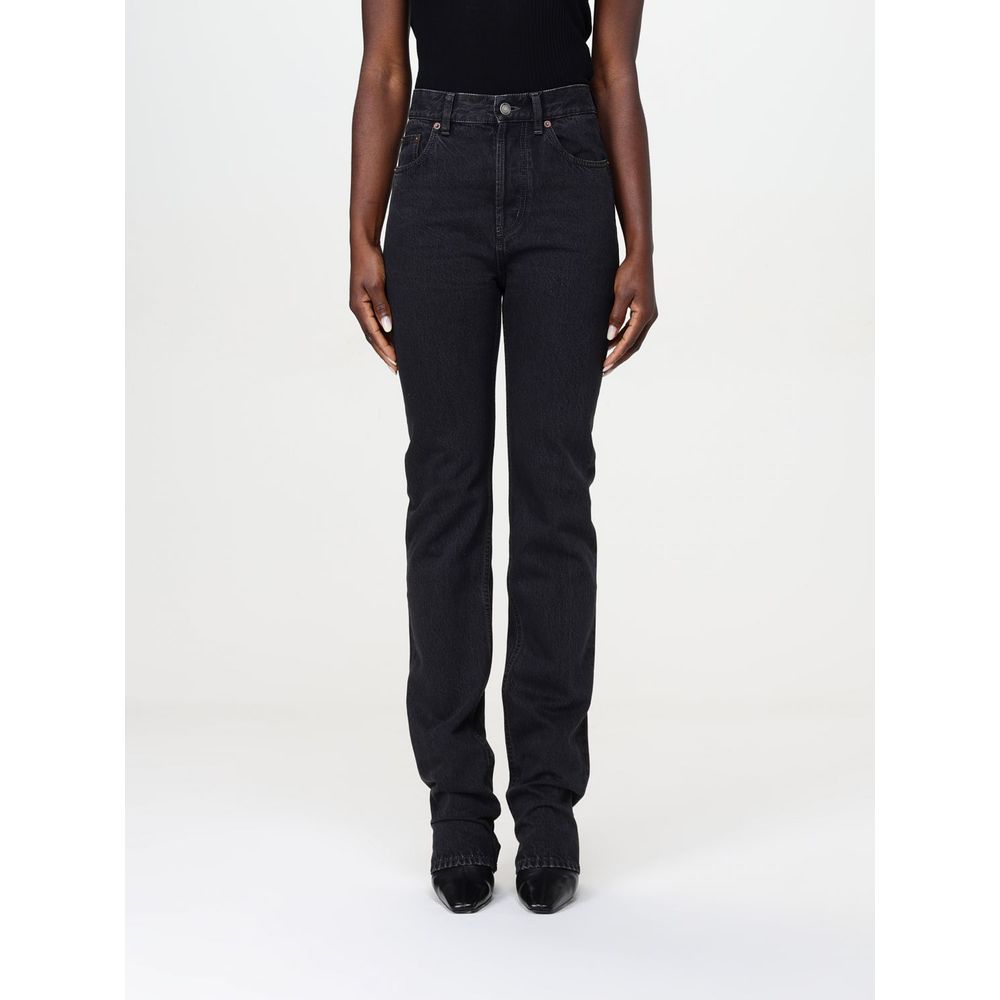 Jeans droits en coton noir de Saint Laurent, style classique et coupe ajustée, visibles sur un mannequin.