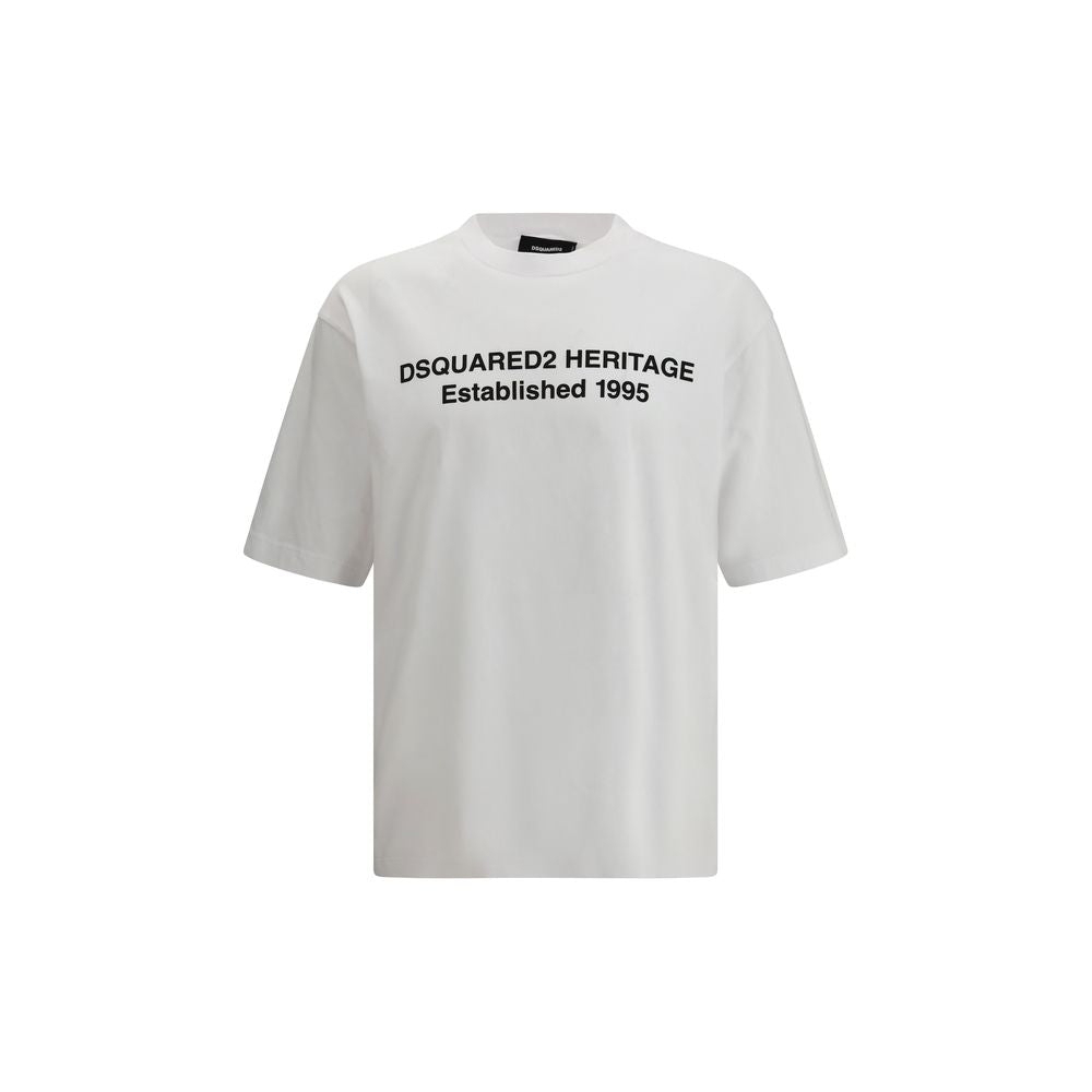 T-shirt blanc en coton de la marque Dsquared², coupe classique avec logo discret, porté sur un mannequin.