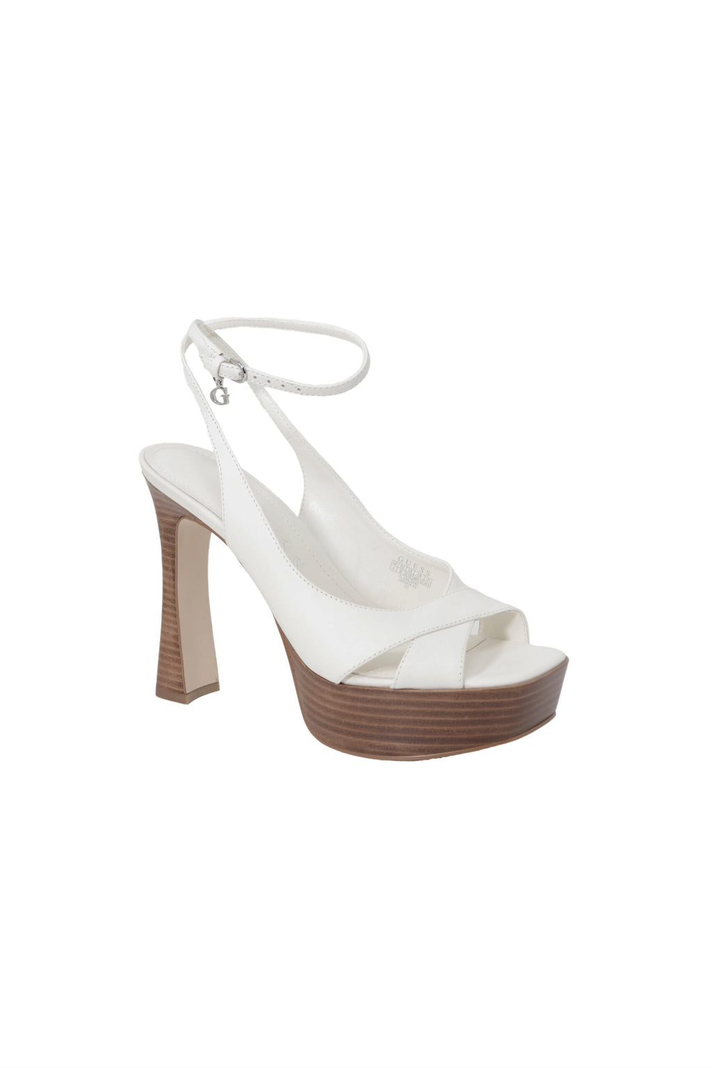 Sandales plateforme Guess beige en fibres autres, avec bride à la cheville et semelle épaissie, pour un style élégant et confort.