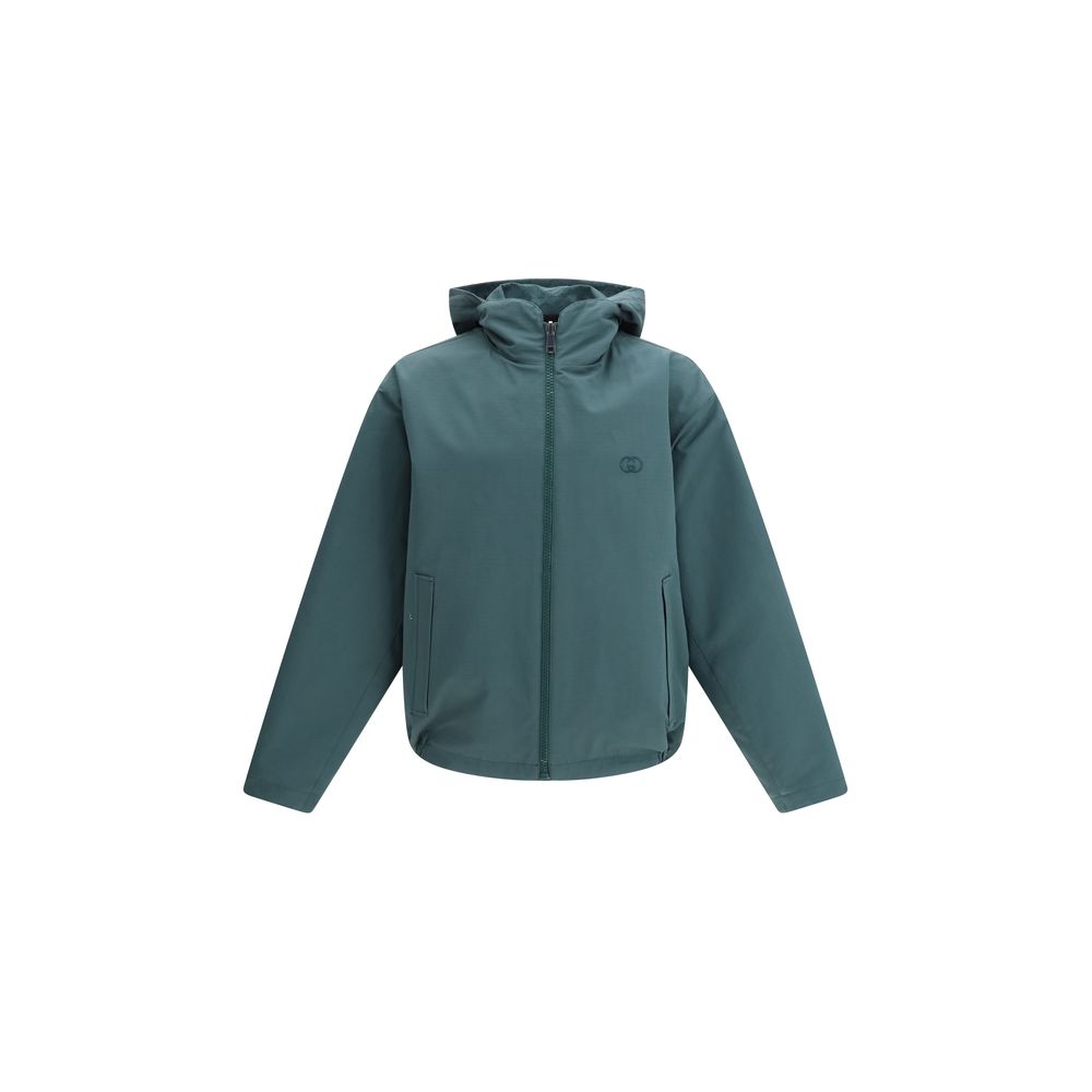 Veste en polyester bicolore Gucci avec fermeture éclair et col montant, vue de face.