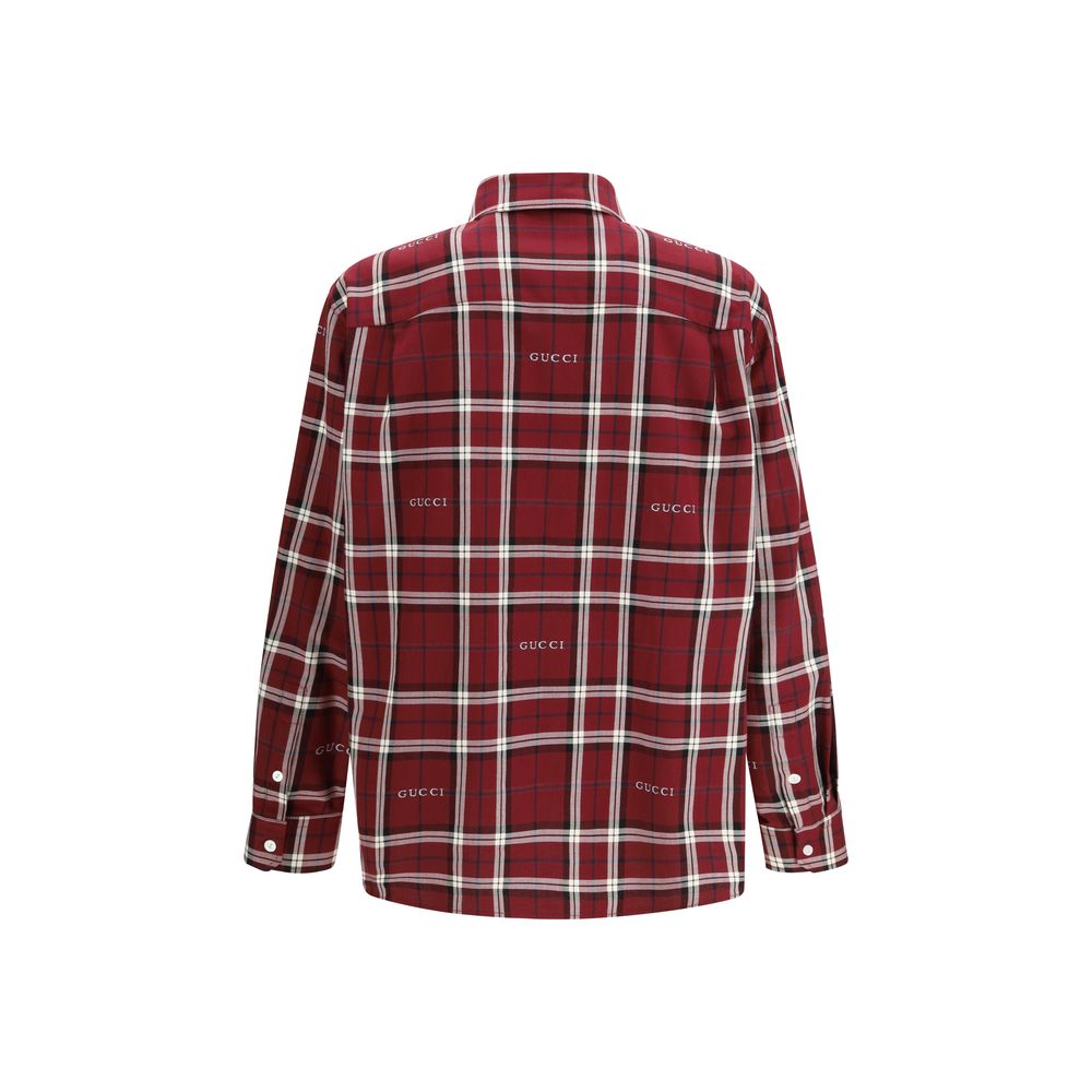 Chemise Gucci en coton multicolore avec motif coloré, manches longues et col classique, vue de face.