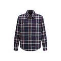 Veste en coton bleue Gucci pour homme, coupe classique, visible avec col et boutons, style élégant et décontracté.