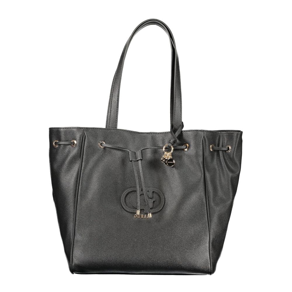 Sac à main Guess Jeans en cuir synthétique noir pour femmes, style poliuretane, avec détails modernes.
