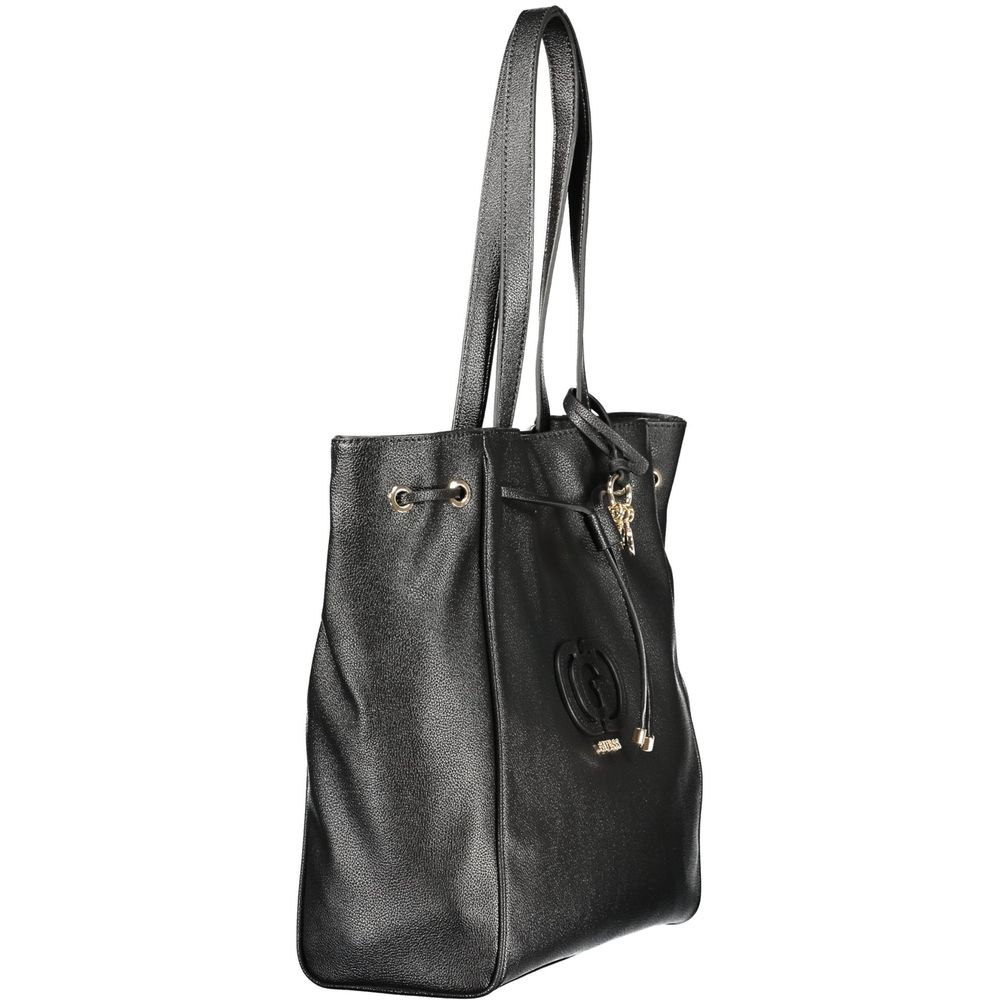 Sac à main noir en polyuréthane Guess Jeans pour femmes, design élégant et tendance avec détails modernes.