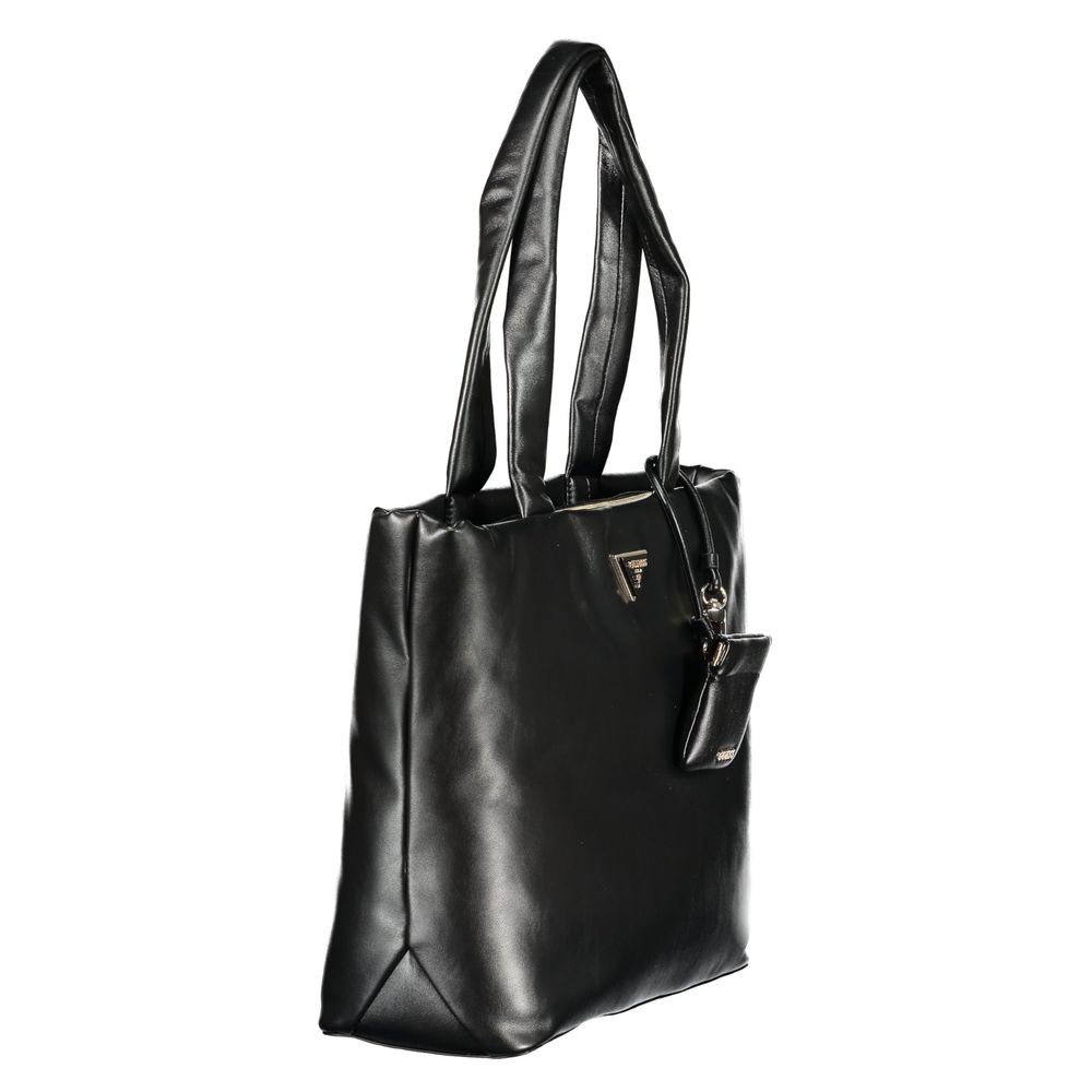 Sac à main en polyuréthane noir pour femmes de Guess Jeans, élégant et tendance, avec bandoulière et détails modernes.