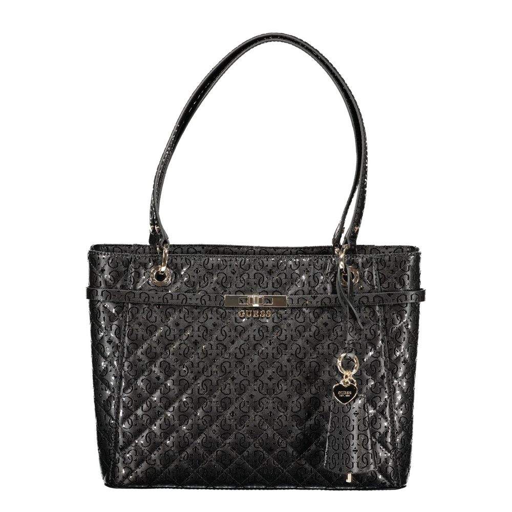 Sac à main pour femmes Guess Jeans en polyuréthane noir, élégant et tendance, avec détails modernes et finition soignée.
