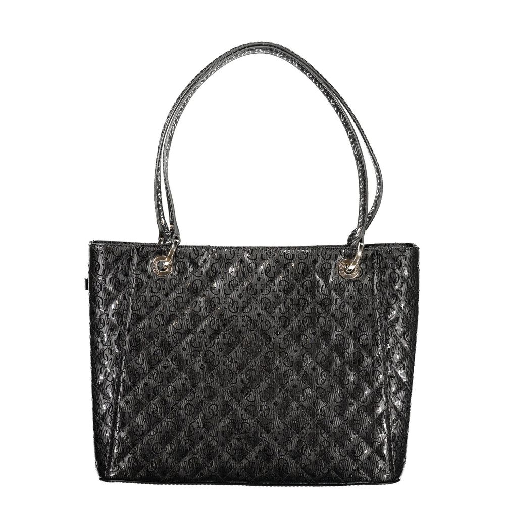 Sac à main en polyuréthane noir Guess Jeans pour femmes, design élégant et moderne, avec détails en cuir synthétique.