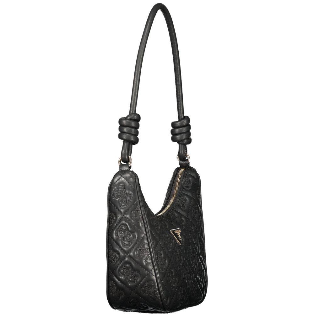 Sac à main noir en polyuréthane Guess Jeans pour femmes, élégant et tendance, avec détails en cuir synthétique.