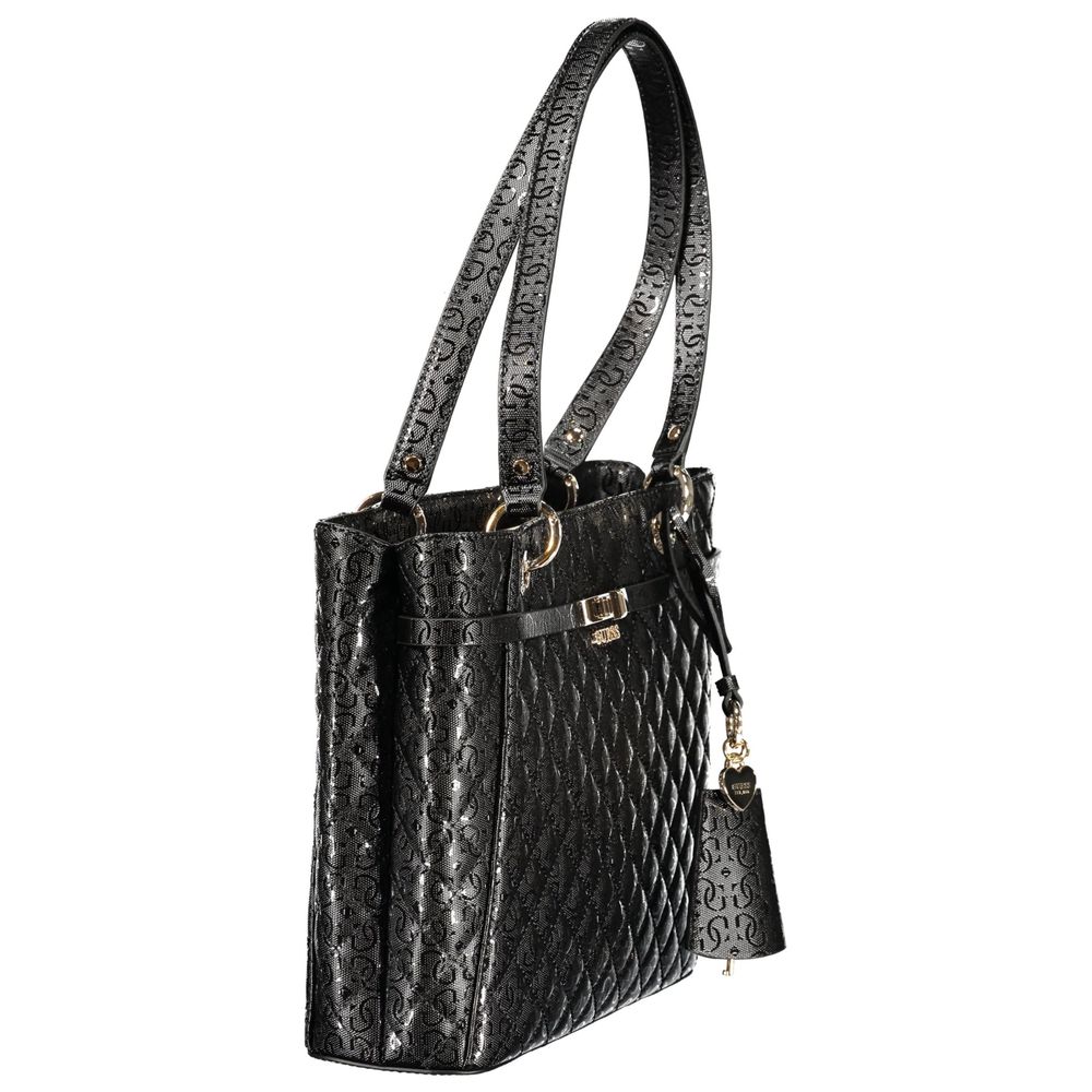 Sac à main noir en polyuréthane Guess Jeans pour femmes, design élégant et moderne avec détails tendance.