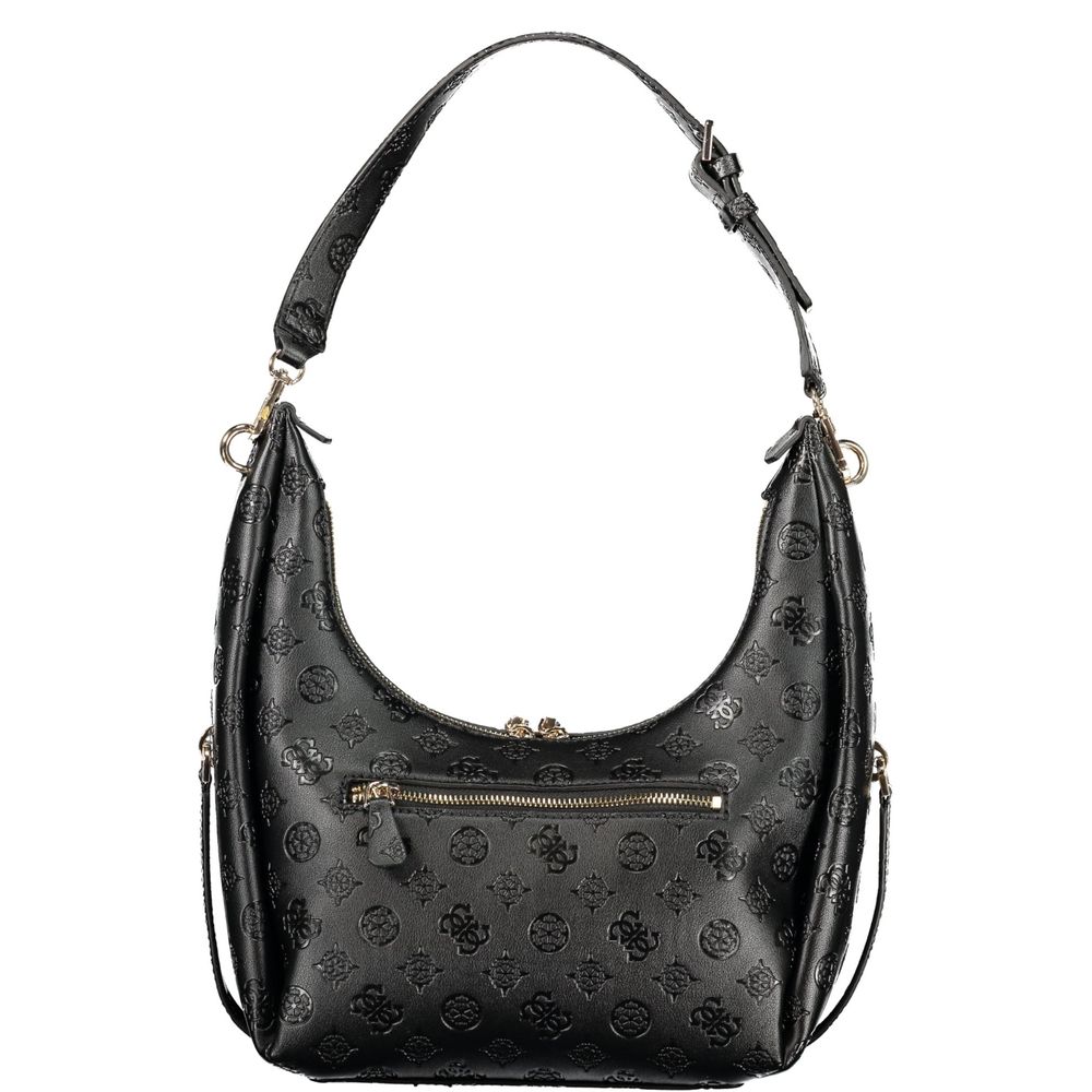 Sac à main féminin Guess Jeans en polyuréthane noir, style élégant avec détails modernes, pour femmes.
