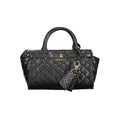 Sac à main Guess Jeans en polyuréthane noir pour femmes, style élégant avec poignées et détails modernes.