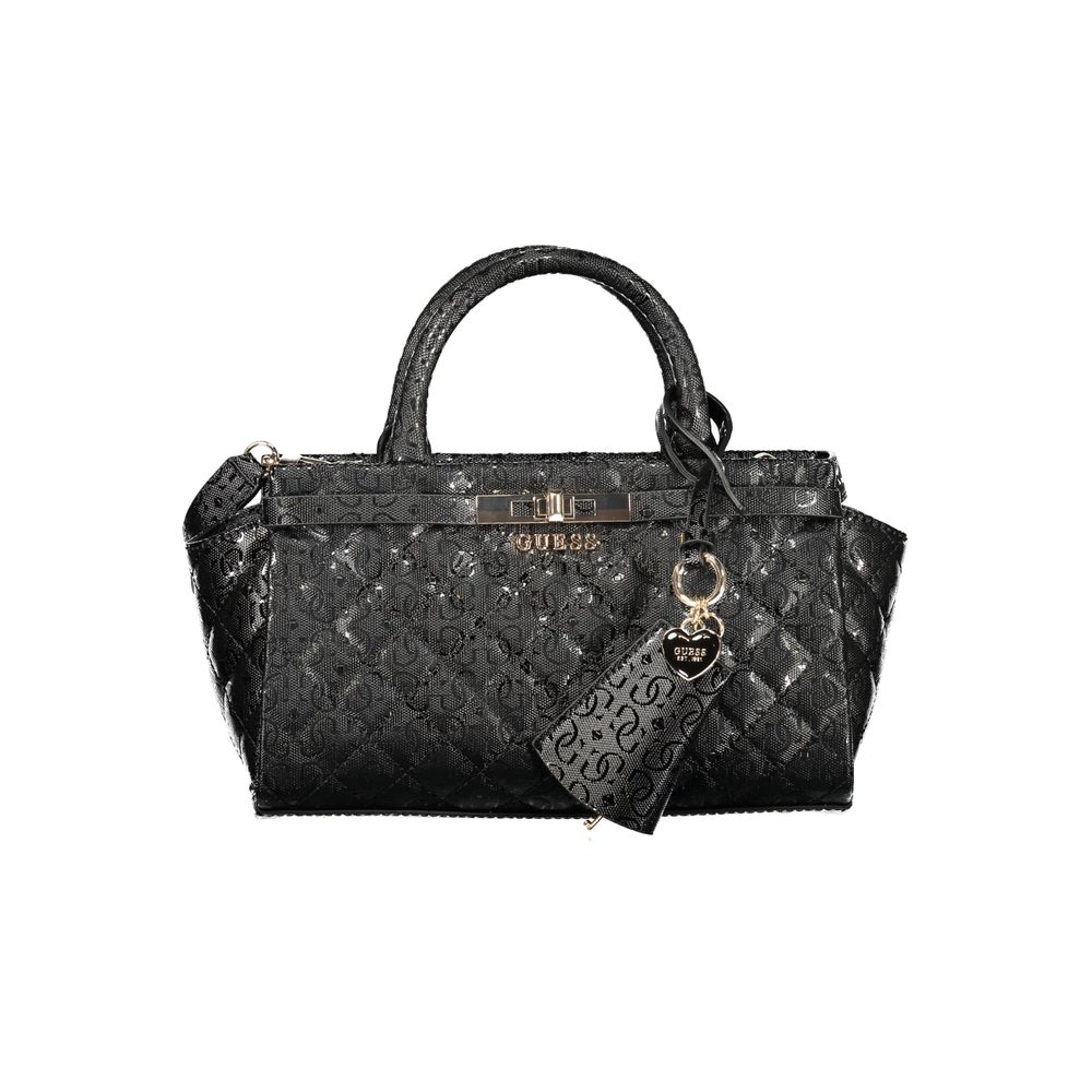 Sac à main Guess Jeans en polyuréthane noir pour femmes, style élégant avec poignées et détails modernes.