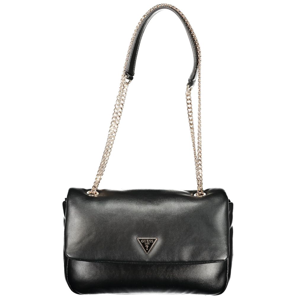 Sac à main Guess Jeans en polyuréthane noir pour femmes, avec détails élégants et poignées.