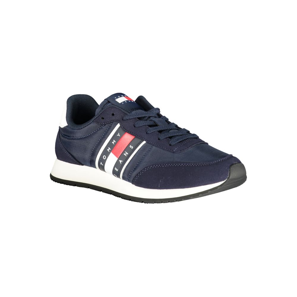 Sneakers homme en polyuréthane bleu de Tommy Hilfiger, style décontracté avec semelle blanche et détail logo sur le côté.