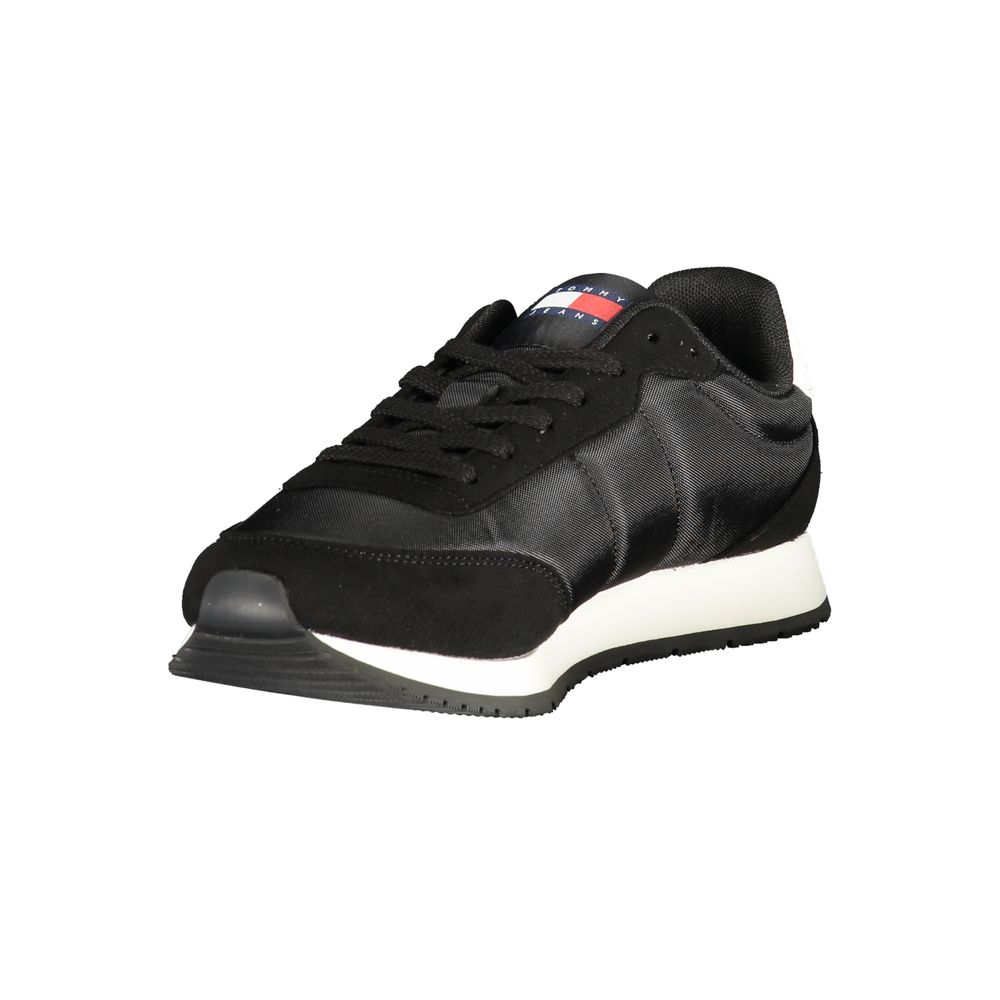 Chaussures de sport pour homme Tommy Hilfiger en polyuréthane noir, baskets sneakers élégantes et confortables.