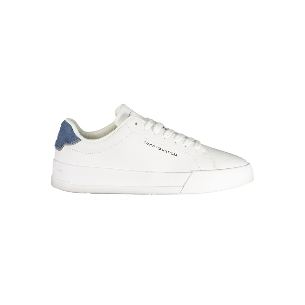 Chaussures sneakers blanches en polyuréthane pour homme Tommy Hilfiger, style décontracté et moderne.