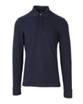 Chemise polo bleue en coton Armani Exchange avec col et boutons, vue de face.
