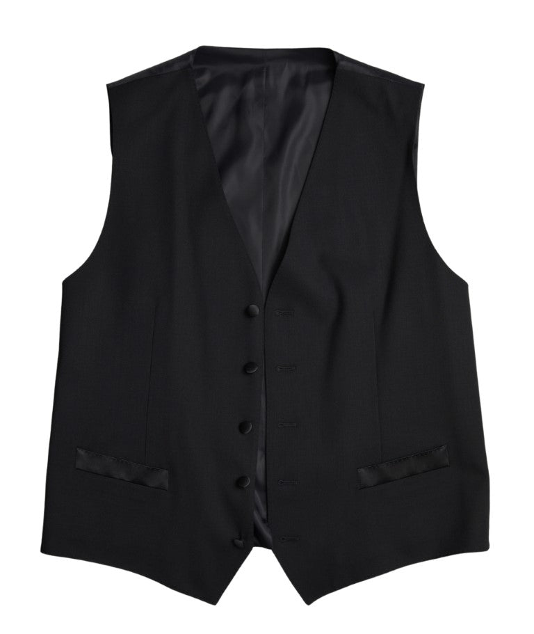 Costume deux pièces en laine noire Dolce & Gabbana, veste et pantalon élégants pour hommes.