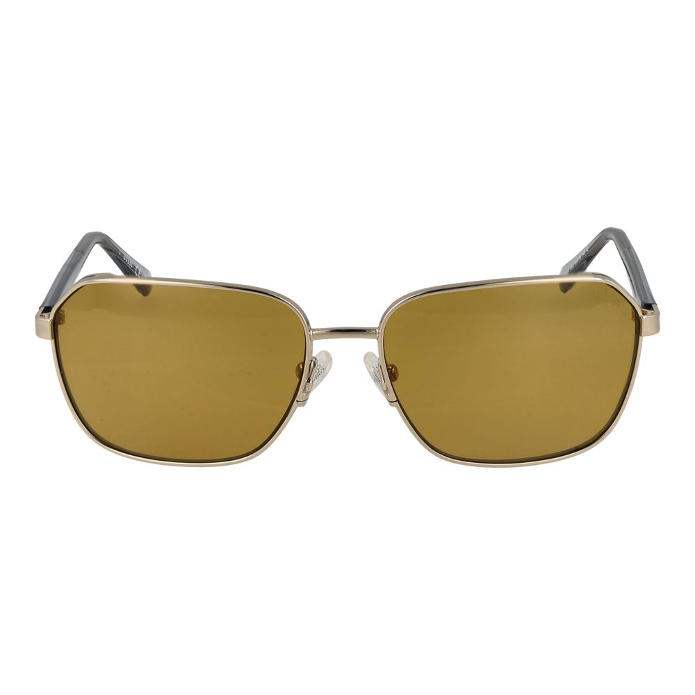 Lunettes de soleil en métal doré Guess, style tendance, avec monture rectangulaire et verres foncés pour un look élégant.
