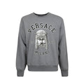 Sweat-shirt gris en coton de la marque Versace, comfortable et élégant, avec logo distinctif sur la poitrine.