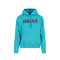 Sweatshirt en coton bicolore de la marque Versace, style décontracté avec logo Versace visible sur le devant.