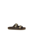 Sandales plates en cuir de veau marron Burberry Bos Taurus, style élégant et confortable pour femmes.