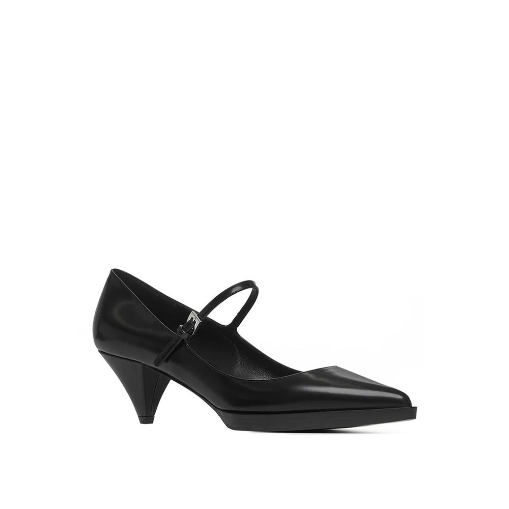 Chaussures Prada noires en cuir de veau à talons mi-hauts, élégantes et sophistiquées pour femme.