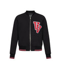 Veste bomber en laine vierge noire de Versace, avec logo emblématique, détails sophistiqués et finition élégante.