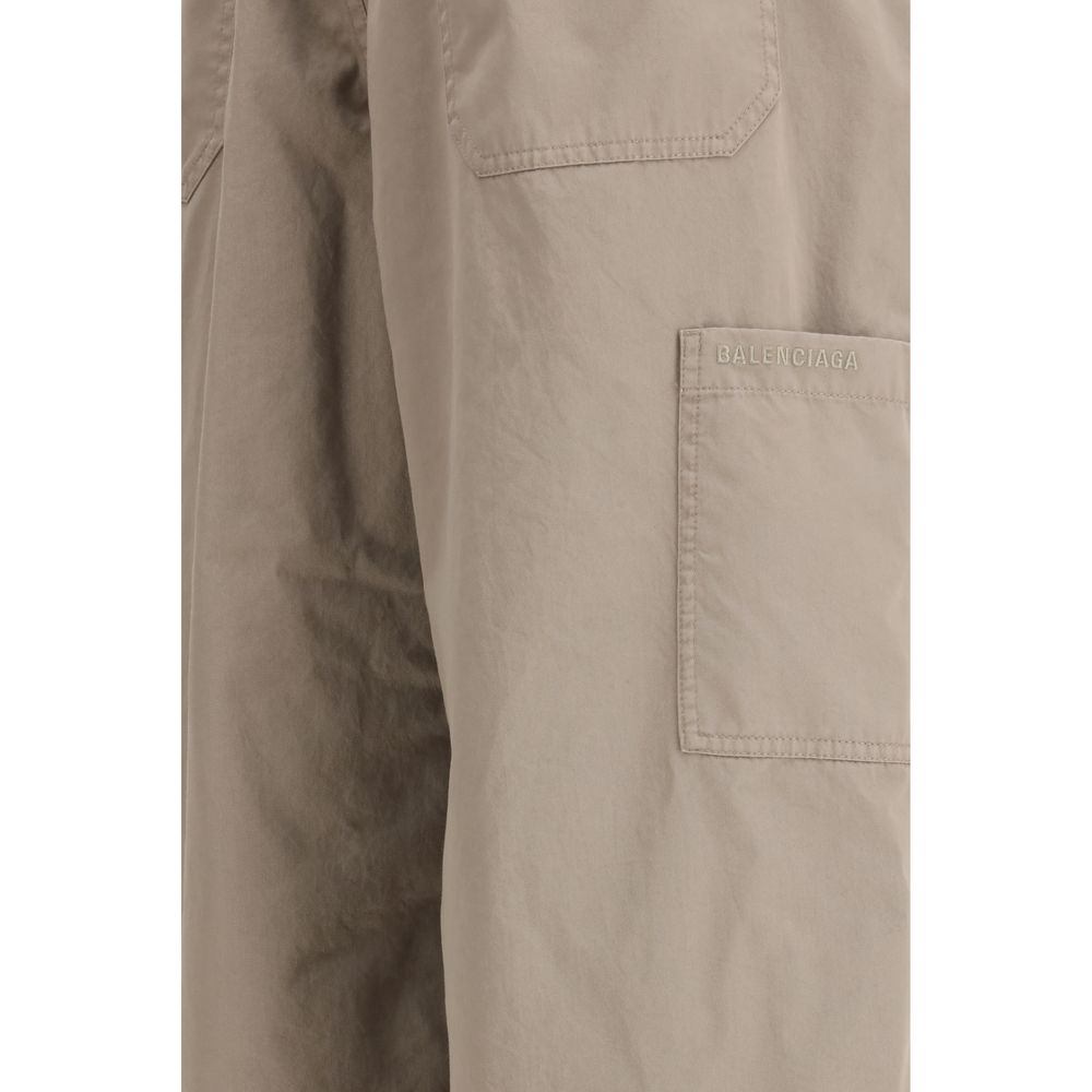 Pantalon décontracté beige en coton de la marque Balenciaga, style casual avec coupe confortable.
