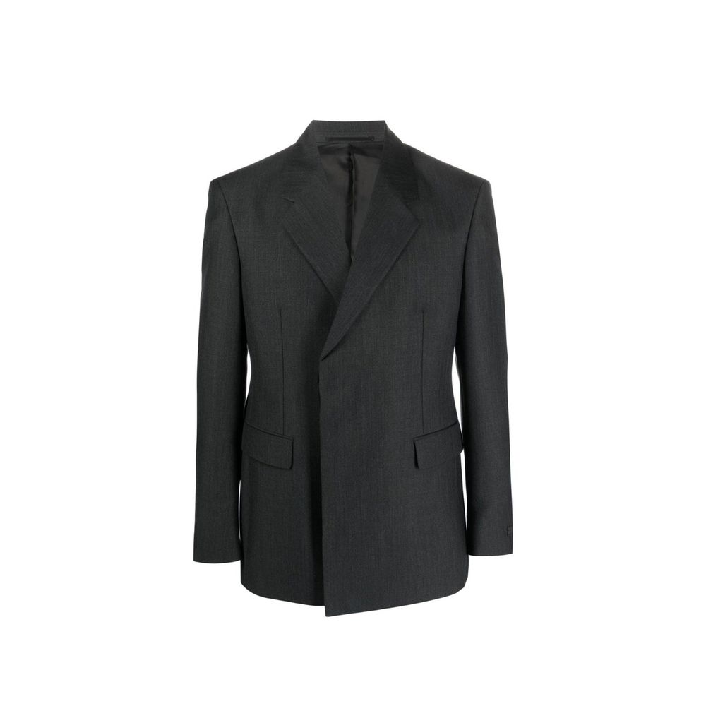 Veste en laine grise Prada, blazer élégant pour homme ou femme, avec coupe classique et détails sophistiqués.
