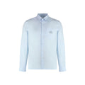 Chemise homme Prada en coton bleu, chemise élégante avec col classique et boutons, tissu de qualité.