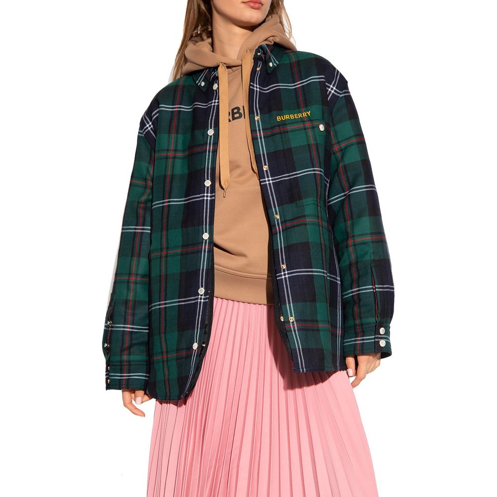 Veste en laine bicolore Burberry Biker, style décontracté avec fermeture éclair et détails en cuir, vue de face.