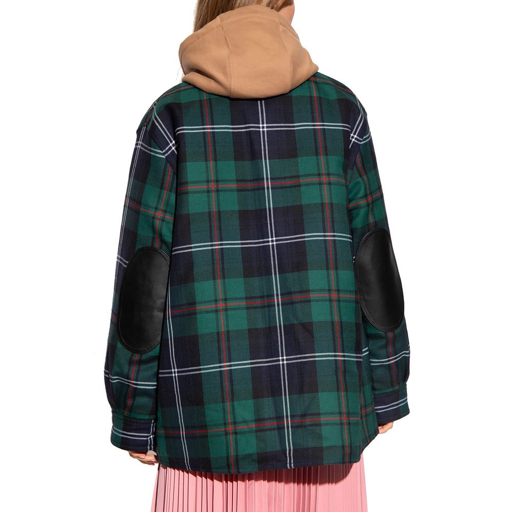 Veste en laine bicolore pour motard de Burberry, coupe ajustée avec détails en cuir et fermeture éclair.