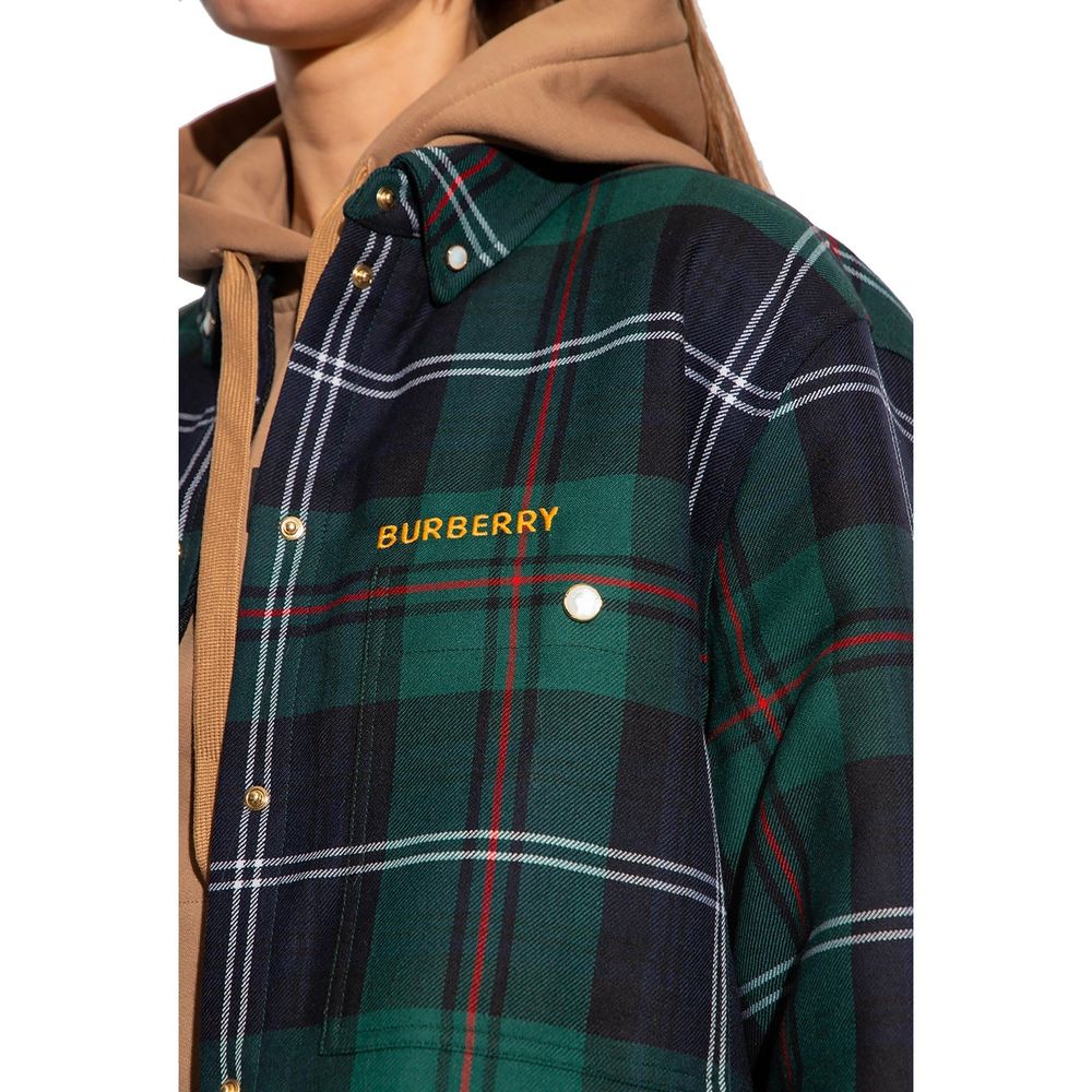 Veste en laine bicolore pour motard de Burberry, coupe ajustée, avec col et détails en cuir, style élégant et moderne.