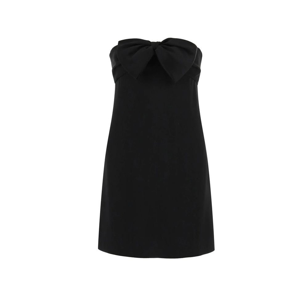Robe de cocktail noire en acétate de la marque Saint Laurent, coupe élégante et sophistiquée, vue de face.