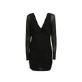 Robe de cocktail noire en viscose de Saint Laurent, élégante et ajustée, avec un col en V et une silhouette sophistiquée.