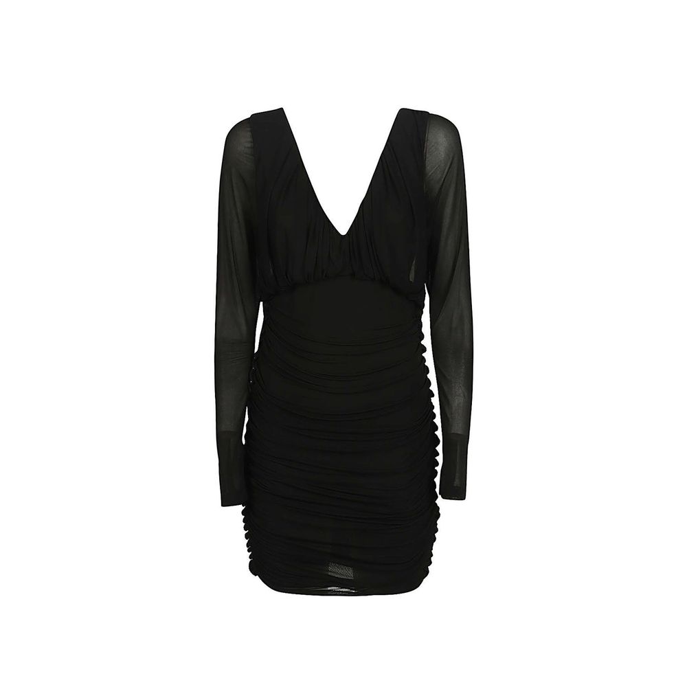 Robe de cocktail noire en viscose de Saint Laurent, élégante et ajustée, avec un col en V et une silhouette sophistiquée.