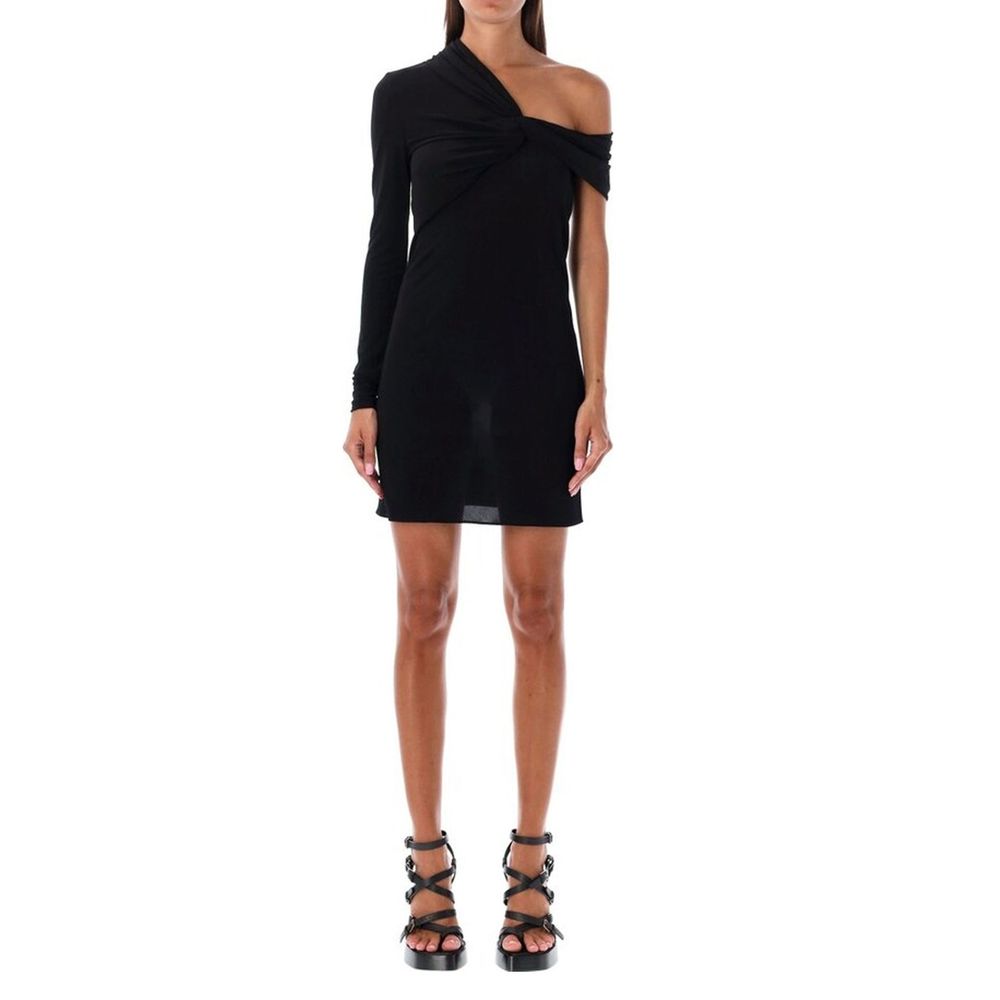 Robe de cocktail noire en viscose de Saint Laurent, coupe élégante et sophistiquée, avec détails modernes et tendance.