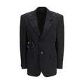 Veste en laine noire Balenciaga, style élégant avec col et boutons, vue de face sur fond neutre.