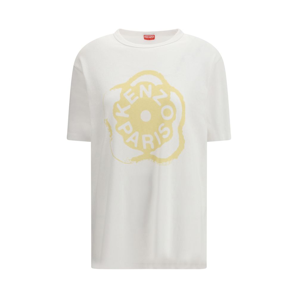 T-shirt blanc en coton de la marque Kenzo, vue de face, avec logo Kenzo visible sur la poitrine.