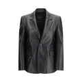 Veste en cuir de veau noir Balenciaga Bos Taurus, coupe élégante et détails sophistiqués, vue de face sur mannequin.