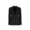 Blazer noir en élasthanne de Givenchy, coupe élégante avec boutons et détails sophistiqués, porté sur un mannequin.