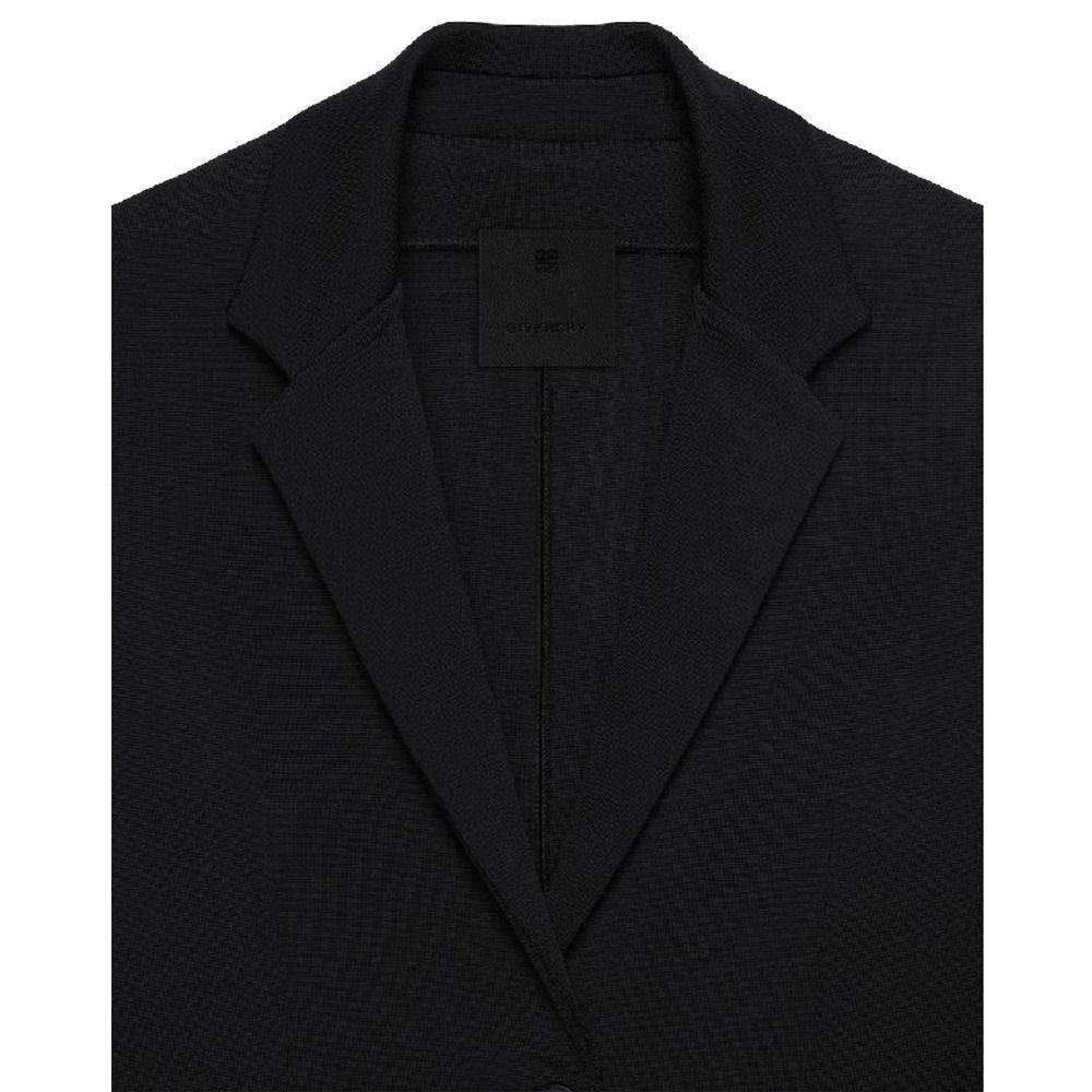 Blazer noir en élasthanne de Givenchy, coupe élégante et moderne, avec détails sophistiqués et finition soignée.