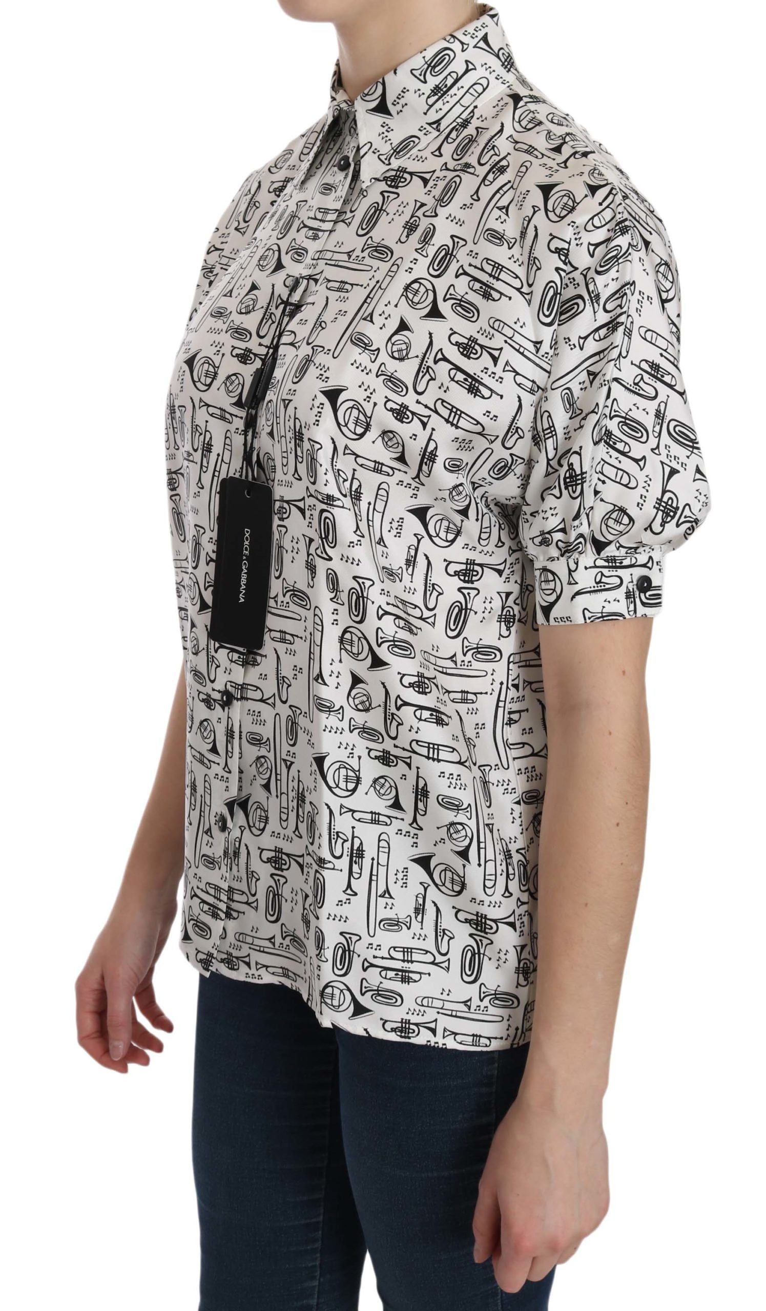 Dolce & Gabbana Weiße Bluse mit Musikinstrumenten-Print